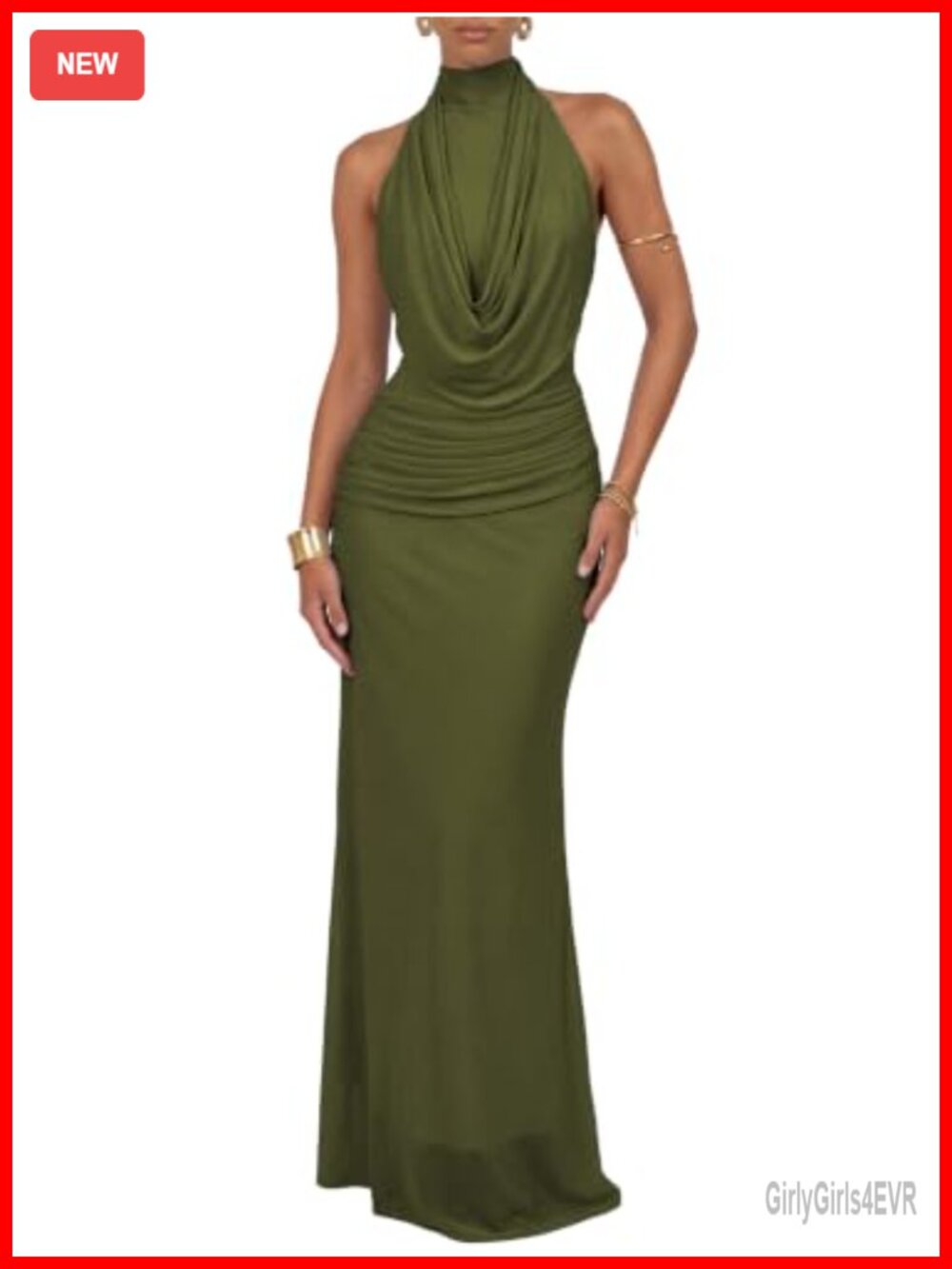 Women's Halter Backless Ruched Mermaid Formal Maxi Dress